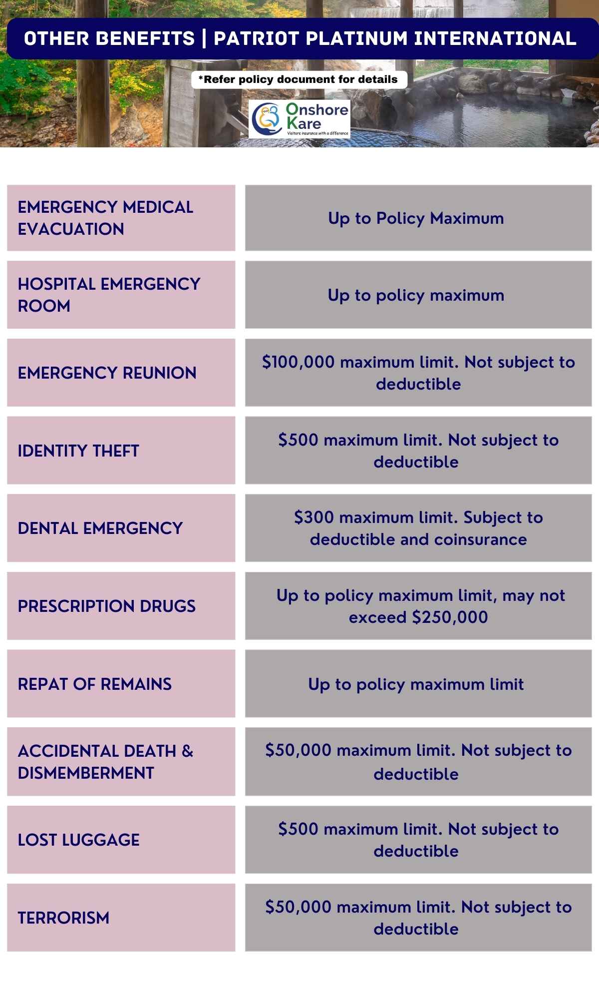 Patriot Platinum International Travel Insurance Plan Benefits