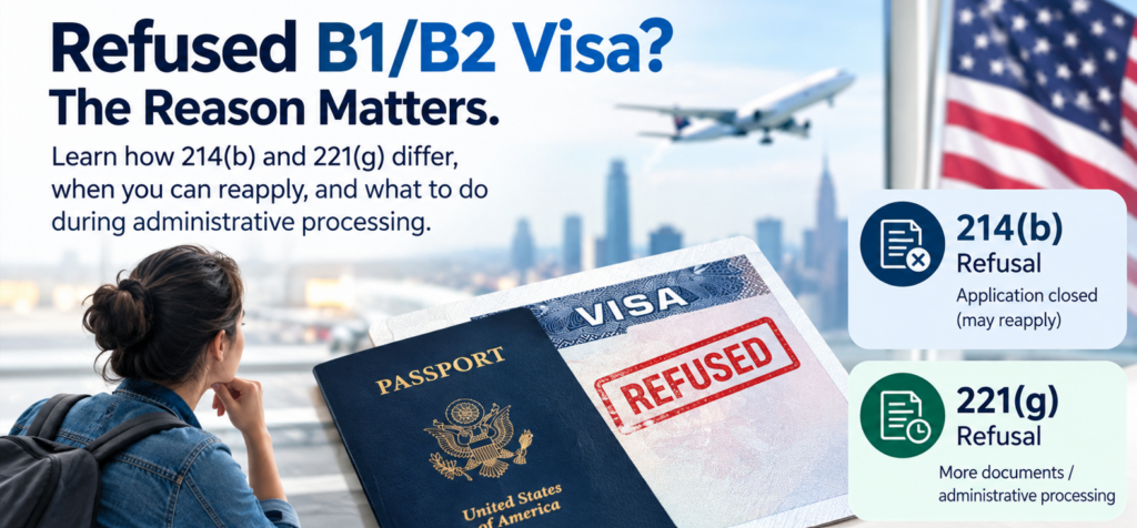 B1/B2 visa refusal showing the difference between 214(b) and 221(g)